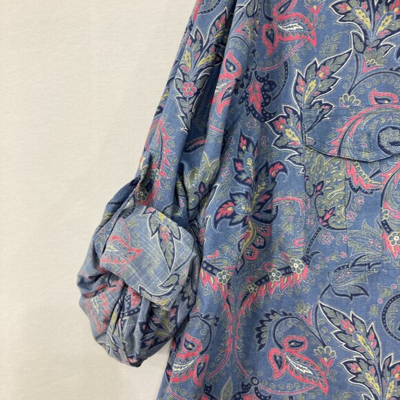 Lauren Ralph Lauren size 1X Blue Multi Paisley Rolled Sleeve Preppy Button Up - Picture 4 of 9